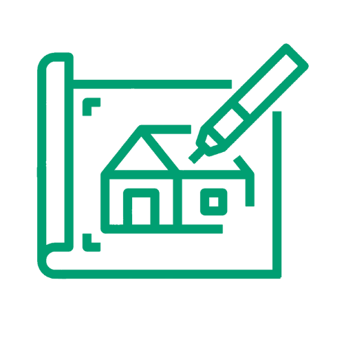 icono de casa sobre un plano con un lapiz